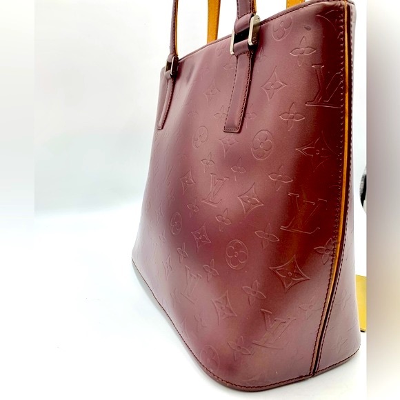 Auth Louis Vuitton Stockton Violette Embossed Monogram Matte Leather Tote Bag - Picture 4 of 16